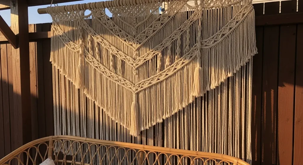 Macrame wall hanging on patio
