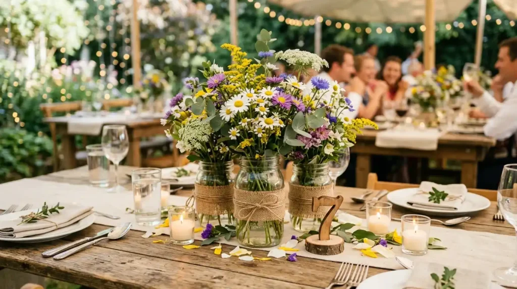 Mason jars wildflowers