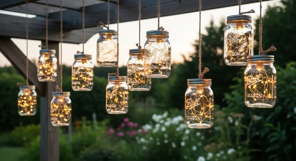 Mason jars with fairy lights