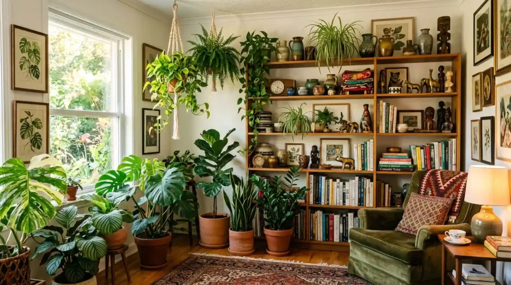 Maximalist room corner plants