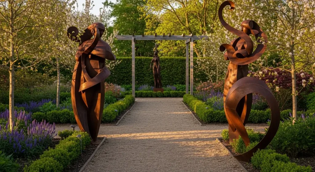 Metal sculpture in garden