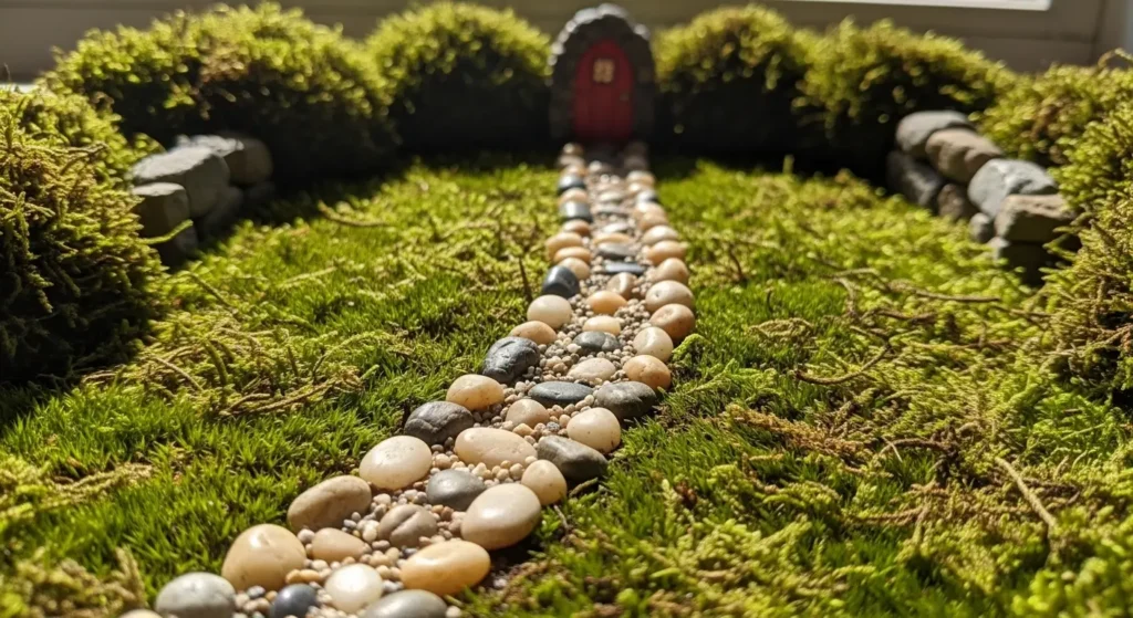 Miniature pebble fairy garden path