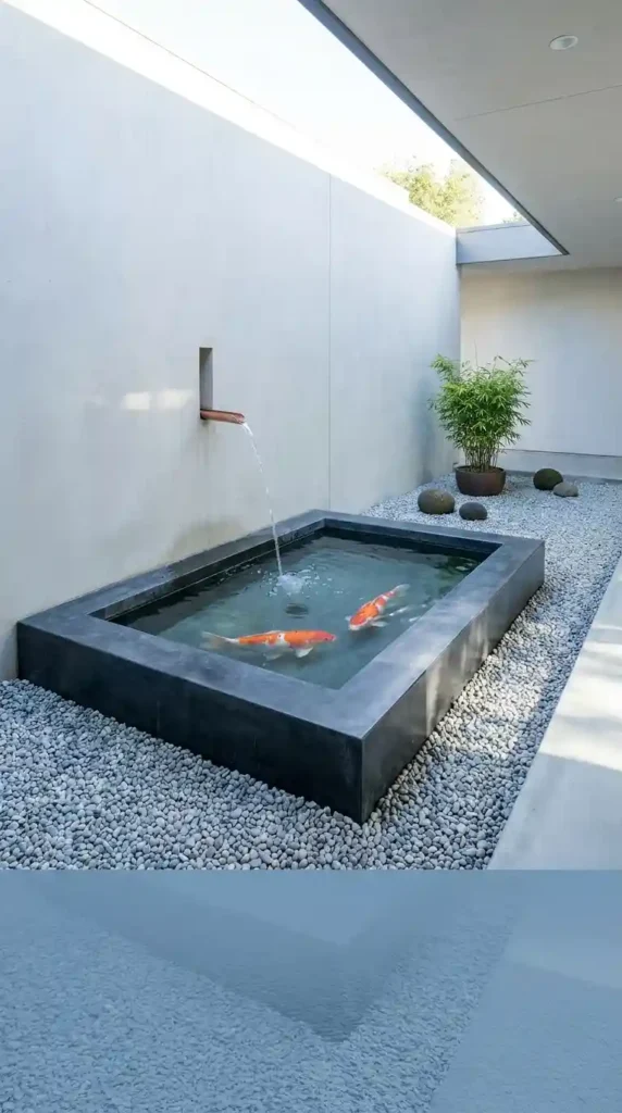 Minimalist koi pond clean lines