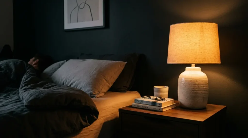 Minimalist lamp casting warm light