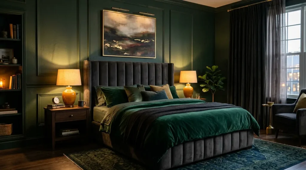 Moody dark master bedroom