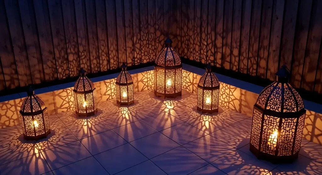 Moroccan lanterns lighting patio