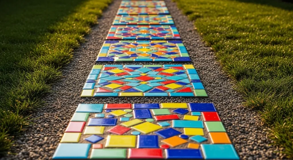 Mosaic garden pathway colorful