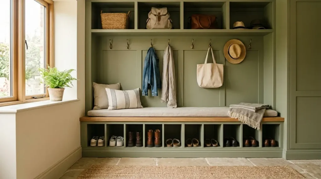 Mudroom bench shoe storage cubbies