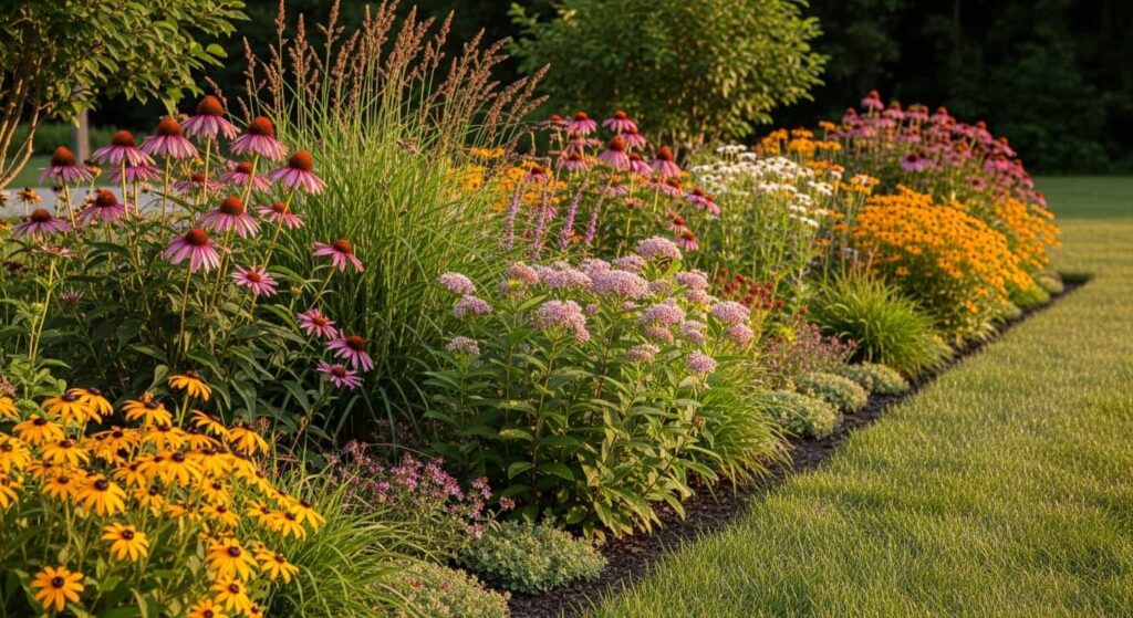Native plant garden border summer