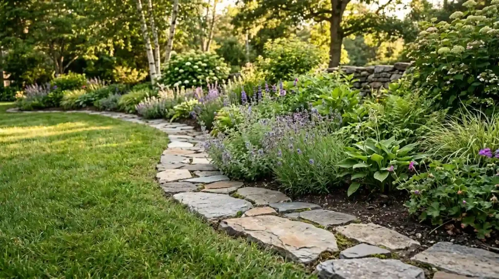 Natural stone garden edging