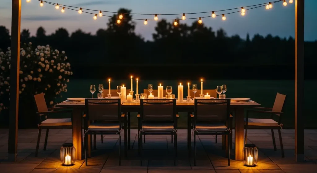 Outdoor dining table lighting setup