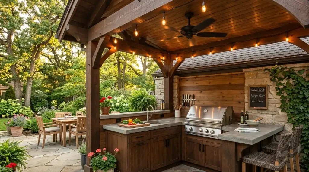 Outdoor kitchen under pergola