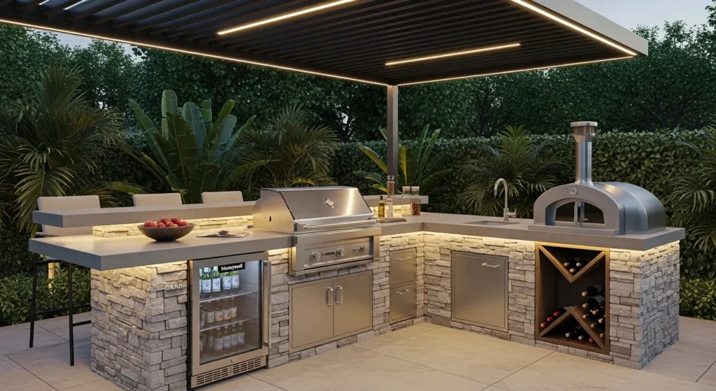 Outdoor kitchen with grill pizza