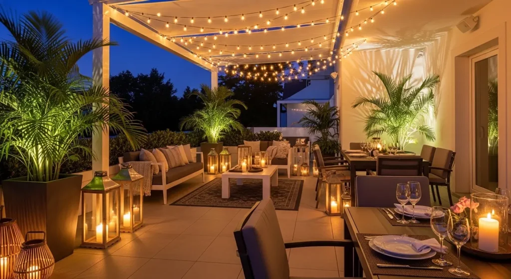 Outdoor living space with lighting