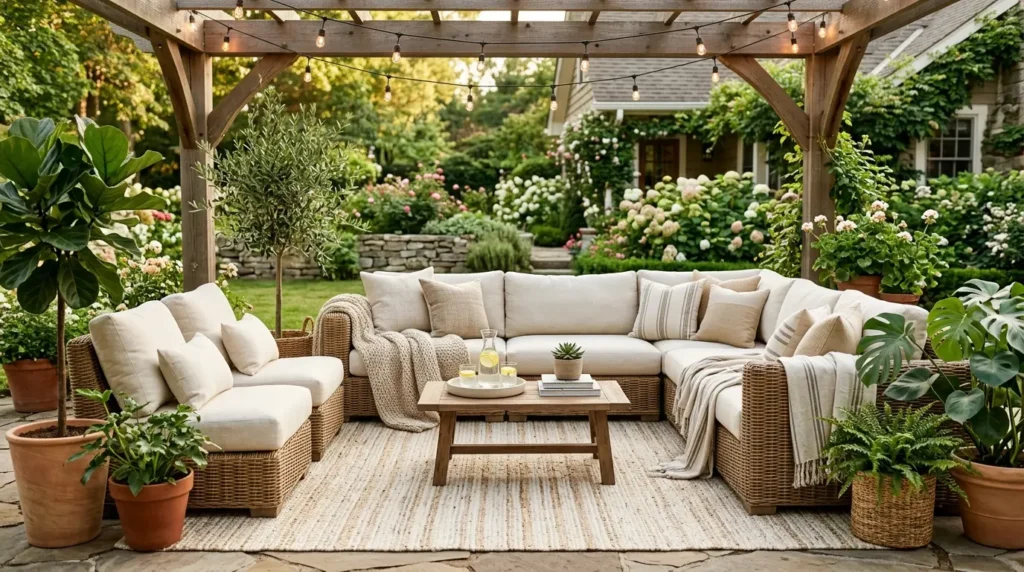 Outdoor lounge seating patio setup