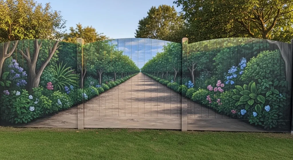 Painted fence mural garden art