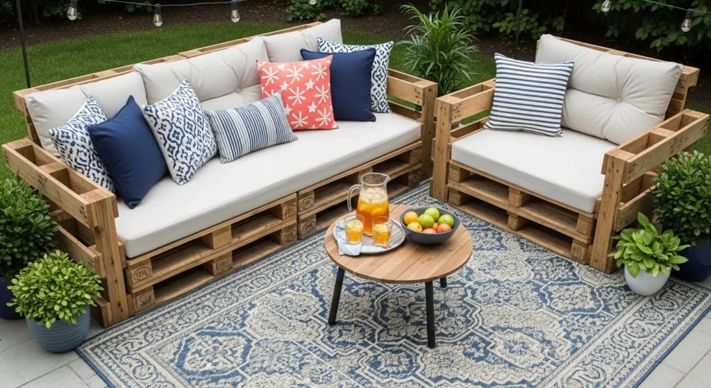 Pallet seating on back patio