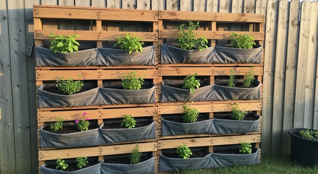 Pallet wall garden growing plants
