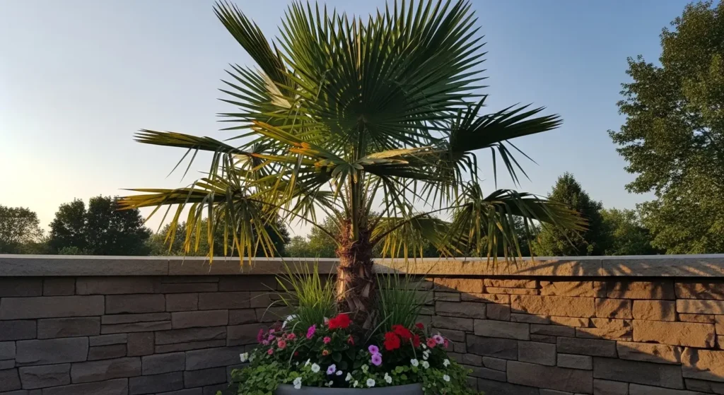 Palm arrangement in container