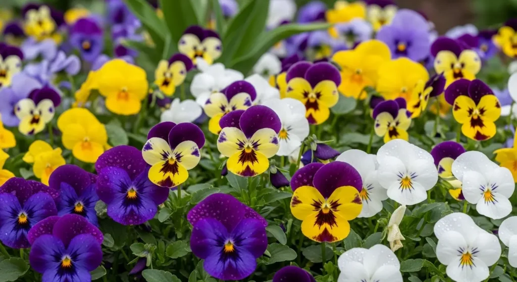 Pansies in spring garden