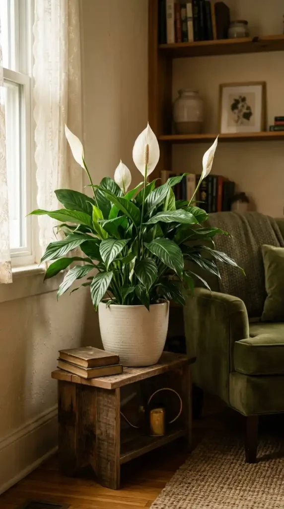 Peace lily with white blooms