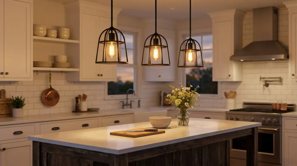 Pendant lights above kitchen