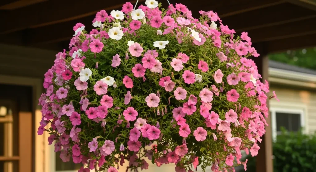 Petunia hanging basket display