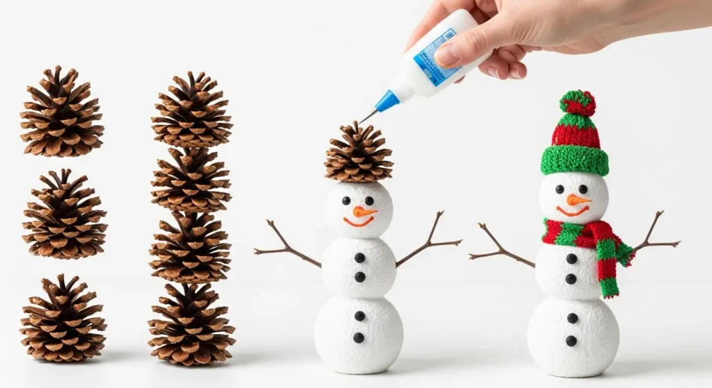 Pinecone snowman build steps
