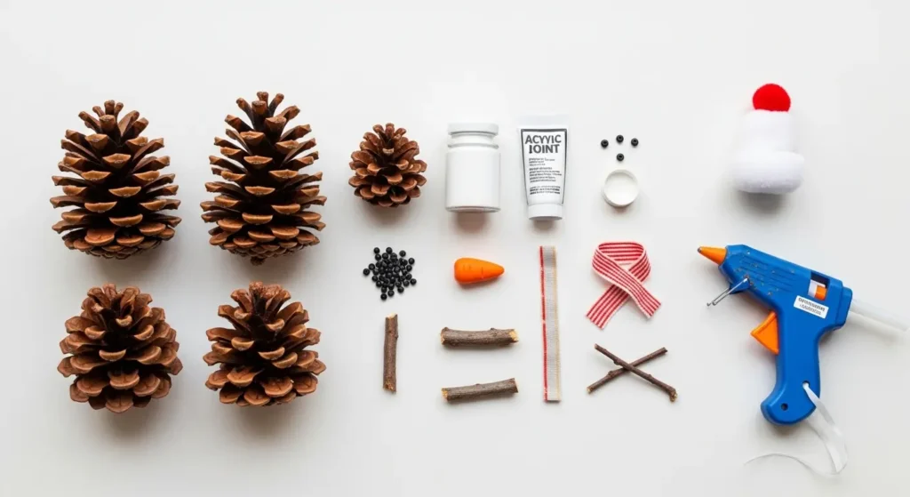 Pinecone snowman craft materials