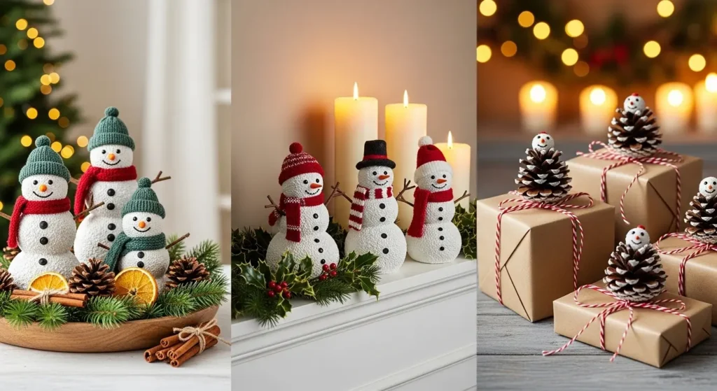 Pinecone snowmen display