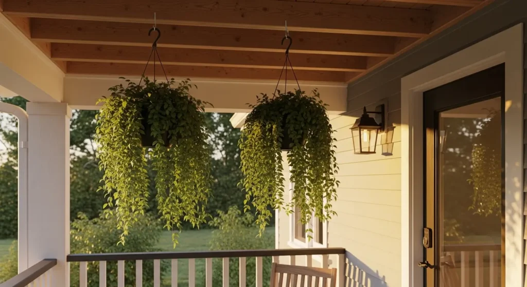 Porch ceiling hanging plants
