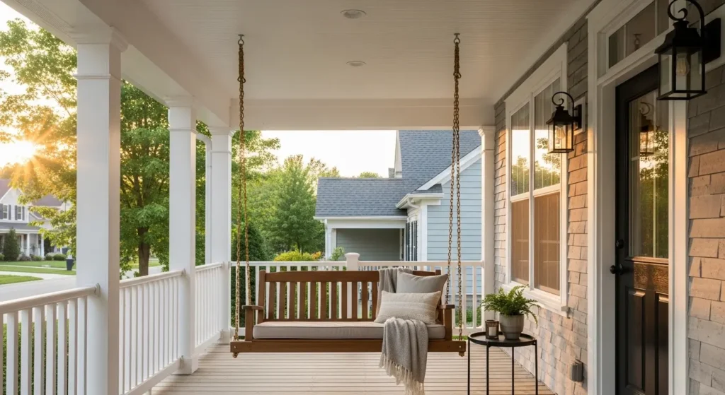 Porch swing on front porch