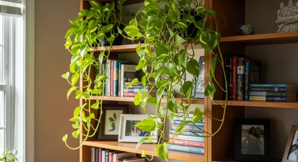 Pothos plant on shelf