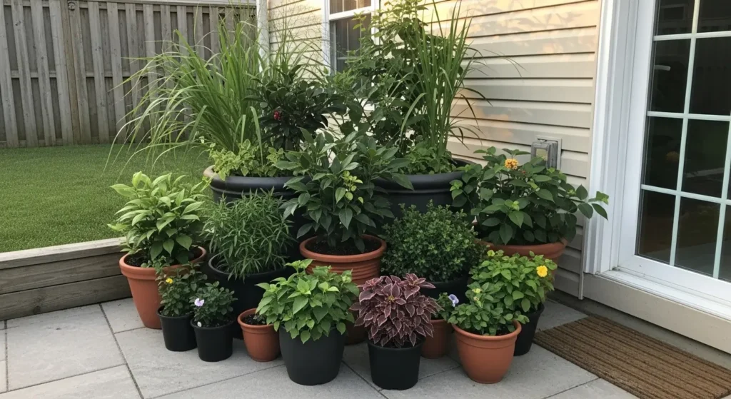 Potted plants on back patio