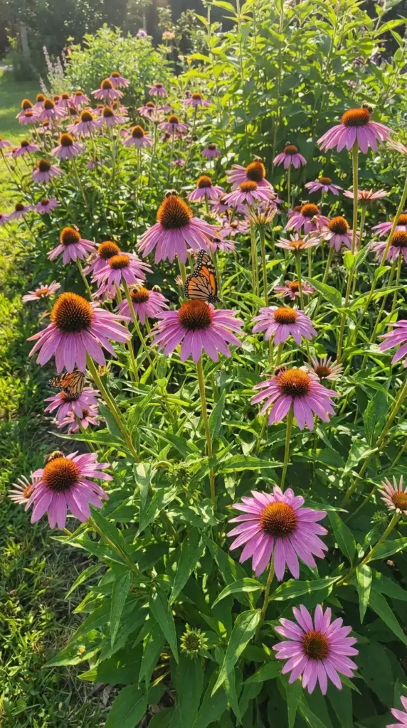 Purple coneflowers in garden