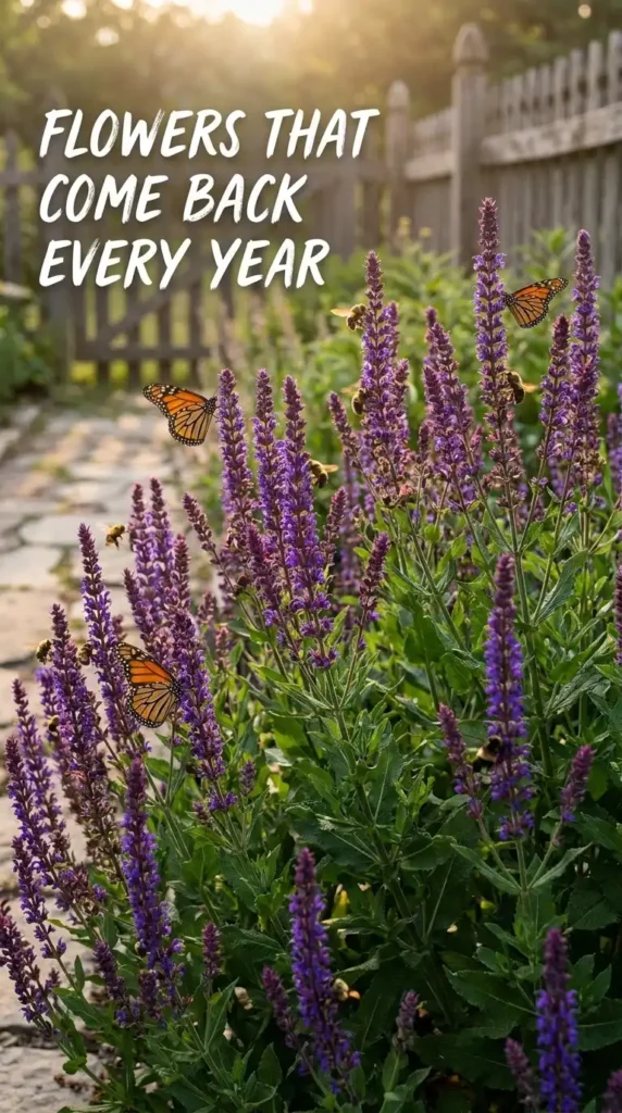 Purple salvia garden border