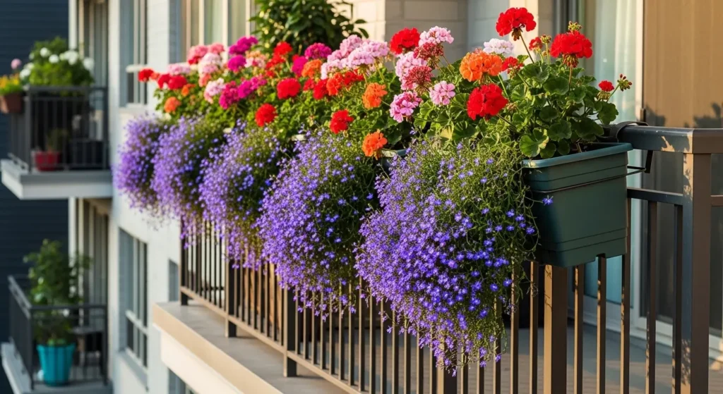 Railing hanging pots balcony