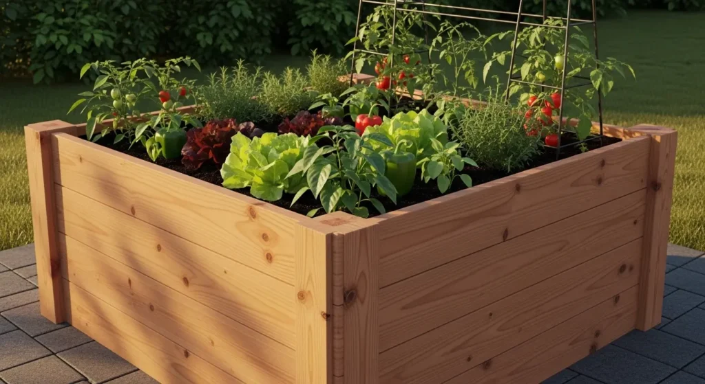 Raised garden bed kit planted