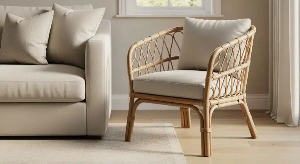 Rattan accent chair linen sofa