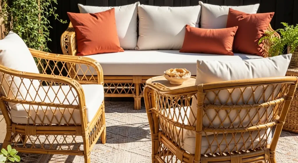 Rattan lounge seating boho patio 
