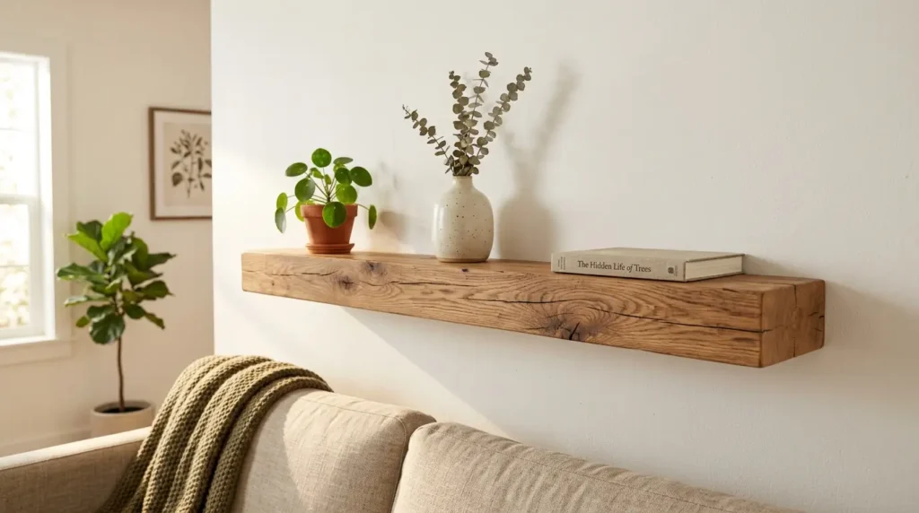Reclaimed wood shelf decor