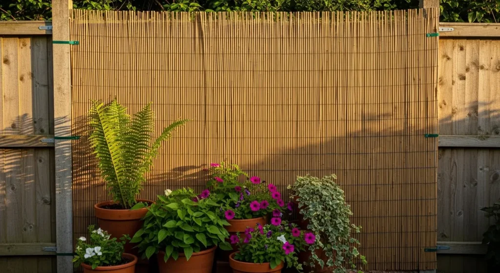 Reed fence privacy screen backyard