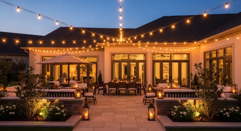 Resort patio lighting outdoor room