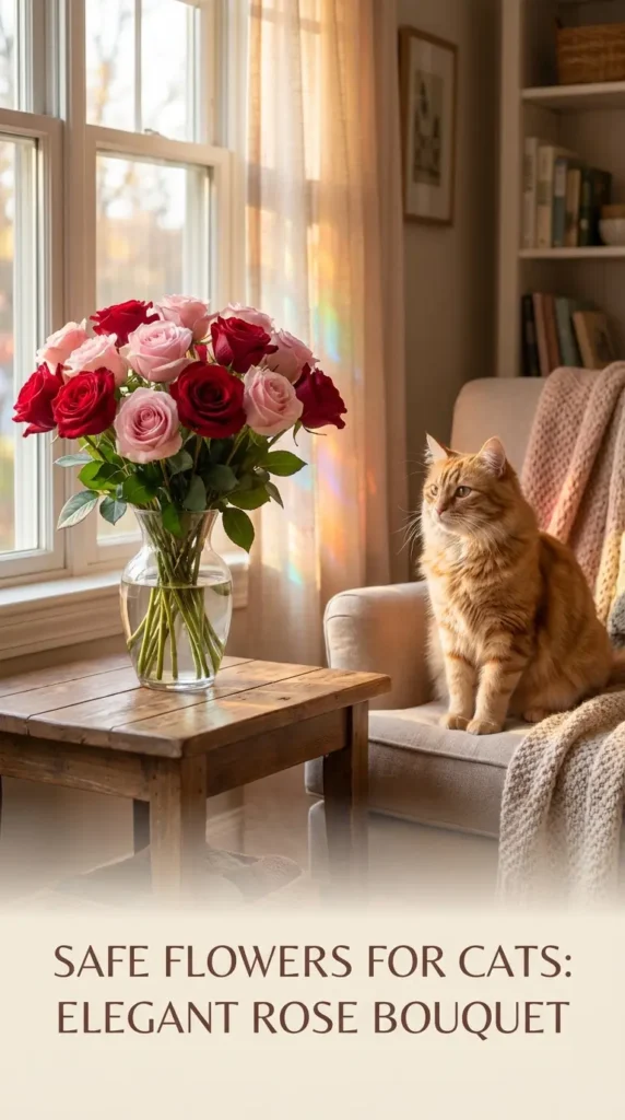 Roses bouquet with cat