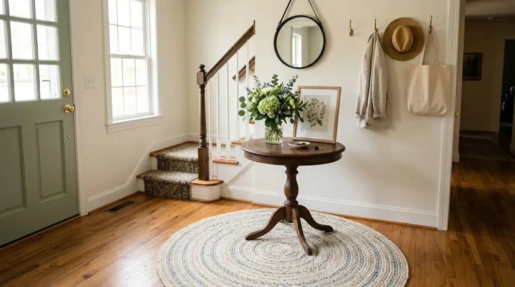 Round rug in entryway