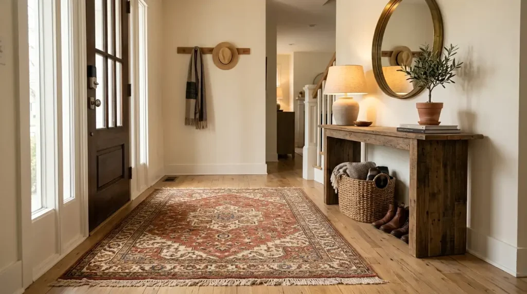 Rug defines entryway space