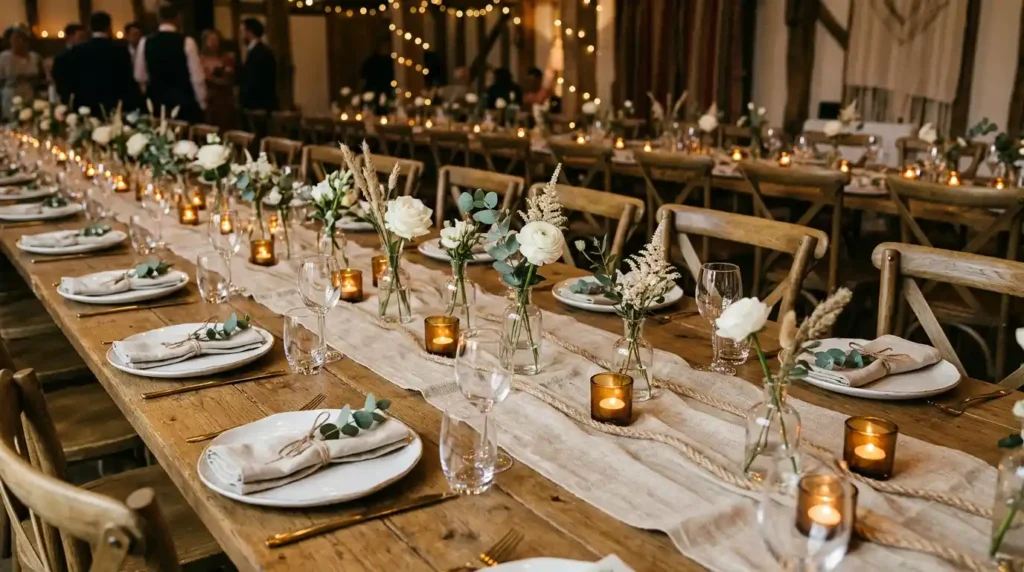 Rustic wedding table runner decor