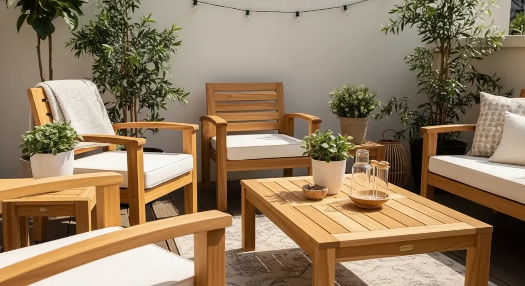 Rustic wood furniture summer patio