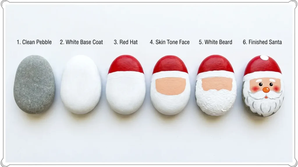 Santa pebble painting steps
