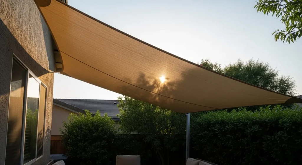 Shade sail installed backyard